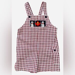Vintage MAGIC MOMENTS 4T Red Blue Check Shortalls Romper Fire Department Dog
